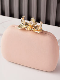 Solid Colored Oval Daily Hand Bag With Rhinestone Flower