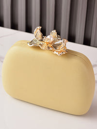 Solid Colored Oval Daily Hand Bag With Rhinestone Flower