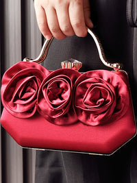 Silk Flower Fashionable Party Hand Bag With Rhinestone