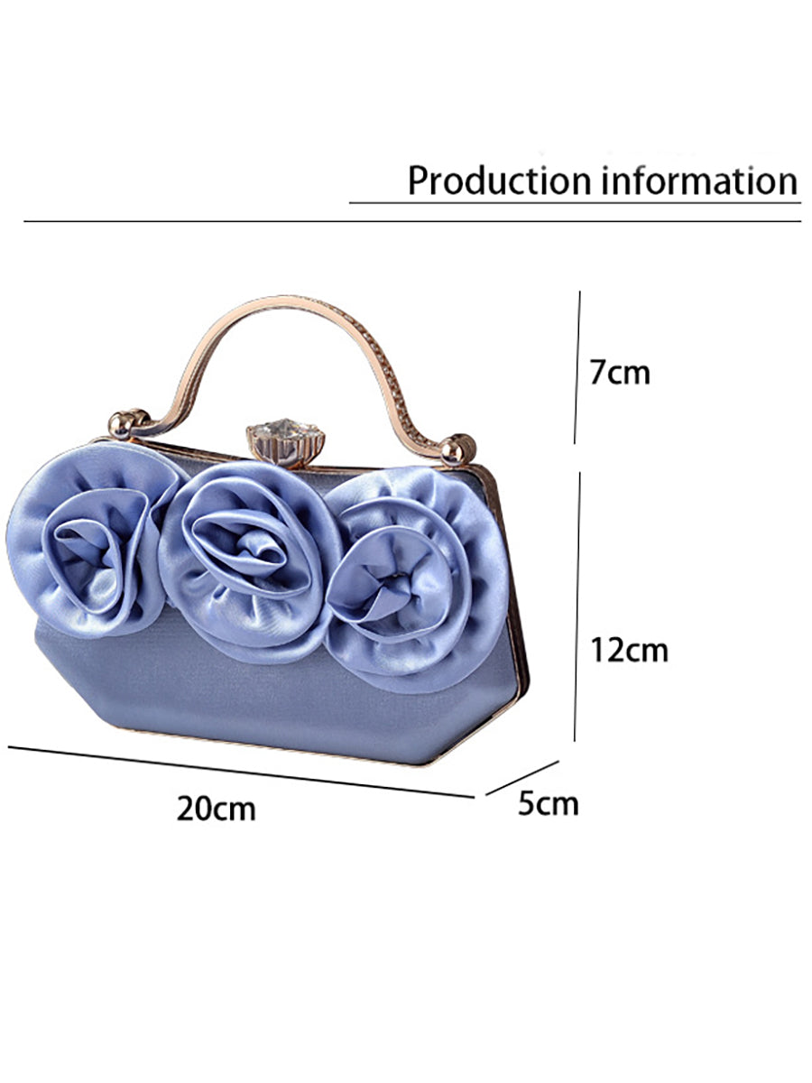 Silk Flower Fashionable Party Hand Bag With Rhinestone
