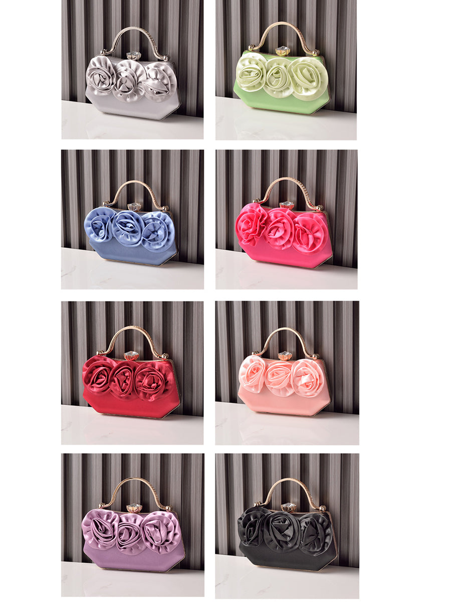 Silk Flower Fashionable Party Hand Bag With Rhinestone