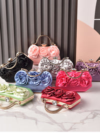 Silk Flower Fashionable Party Hand Bag With Rhinestone