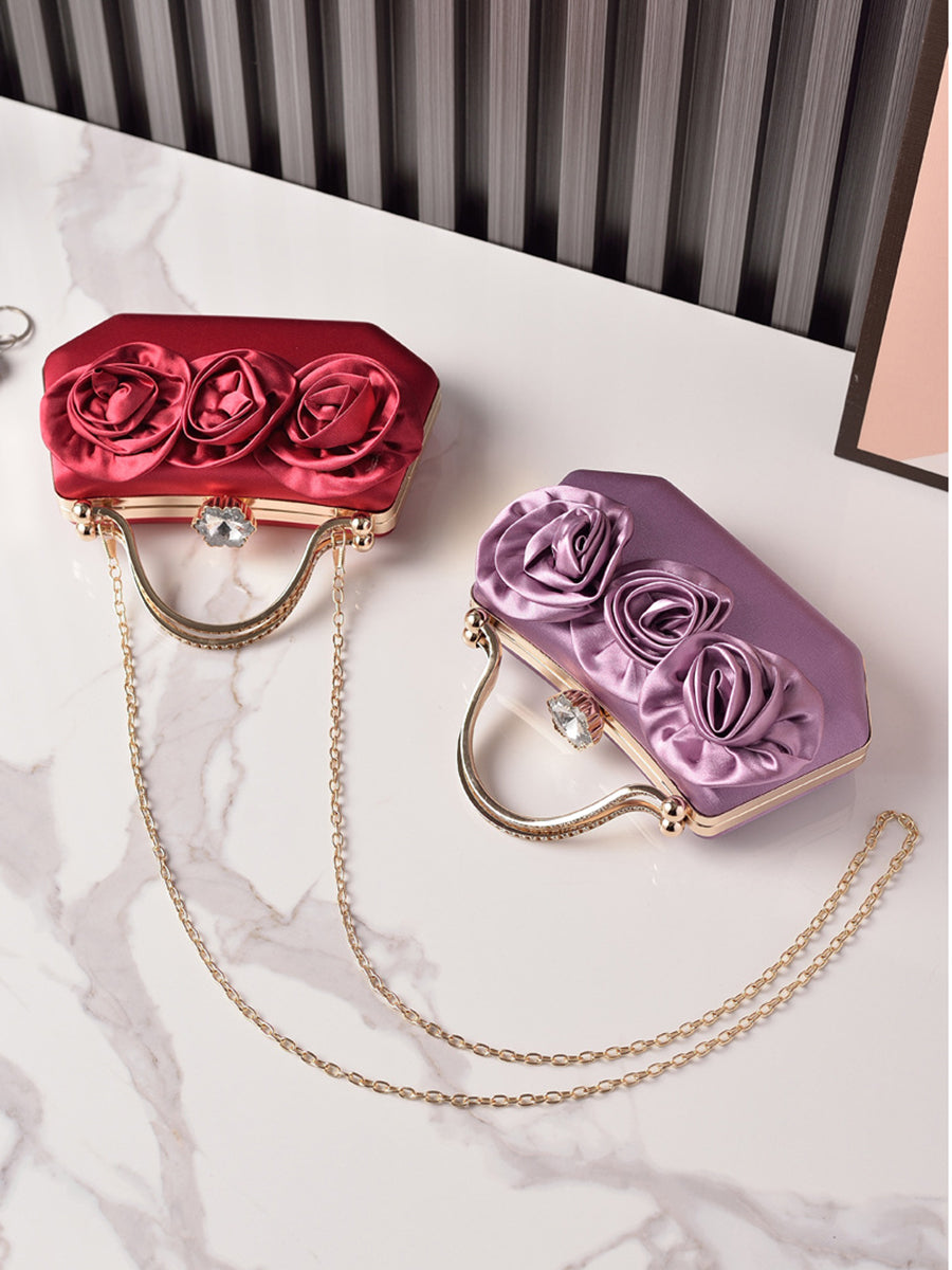 Silk Flower Fashionable Party Hand Bag With Rhinestone