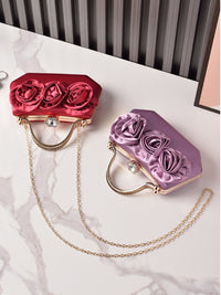 Silk Flower Fashionable Party Hand Bag With Rhinestone