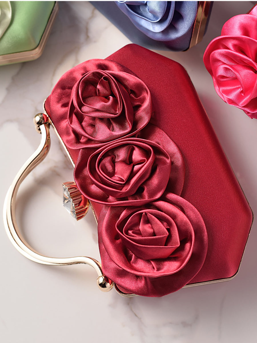 Silk Flower Fashionable Party Hand Bag With Rhinestone