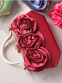 Silk Flower Fashionable Party Hand Bag With Rhinestone