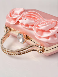Silk Flower Fashionable Party Hand Bag With Rhinestone