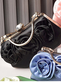 Silk Flower Fashionable Party Hand Bag With Rhinestone