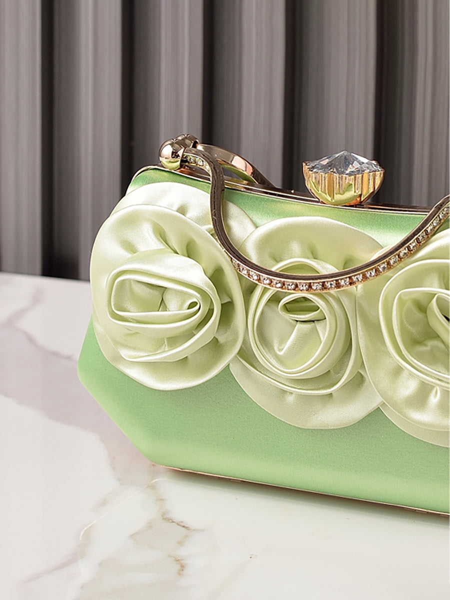 Silk Flower Fashionable Party Hand Bag With Rhinestone