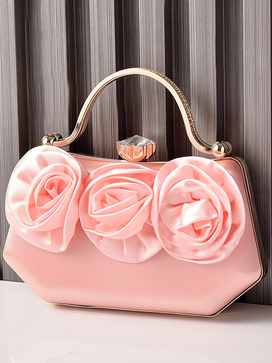 Silk Flower Fashionable Party Hand Bag With Rhinestone