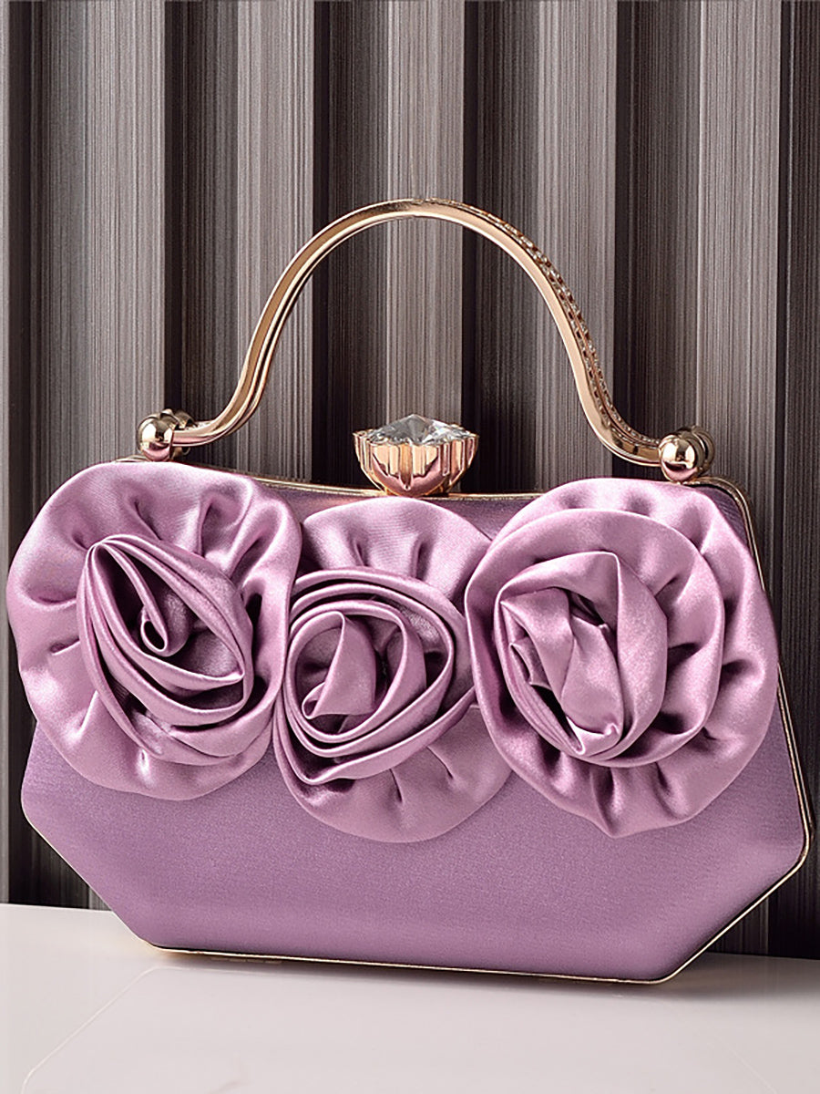 Silk Flower Fashionable Party Hand Bag With Rhinestone