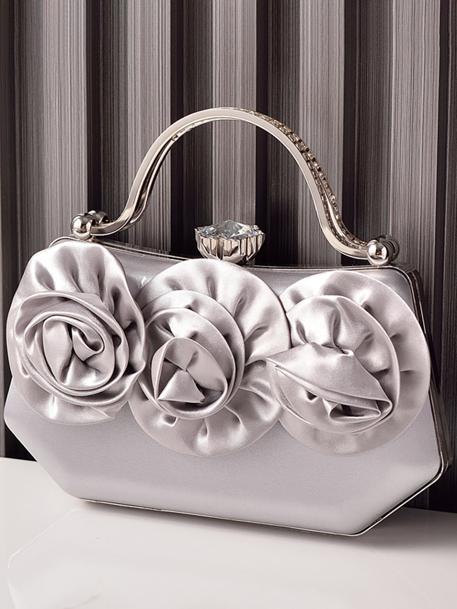 Silk Flower Fashionable Party Hand Bag With Rhinestone