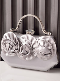 Silk Flower Fashionable Party Hand Bag With Rhinestone