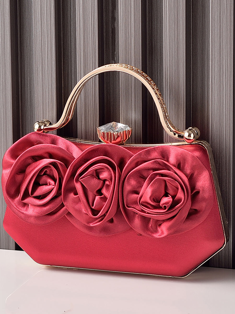 Silk Flower Fashionable Party Hand Bag With Rhinestone