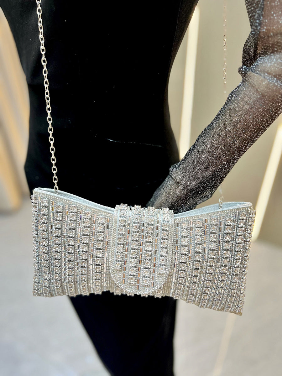 Deliacated Bow Rhinestone Sparkling Hand Bag