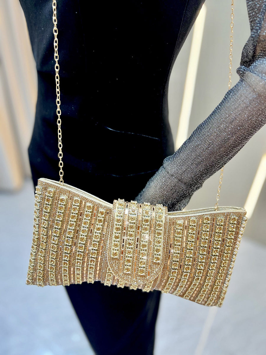 Deliacated Bow Rhinestone Sparkling Hand Bag