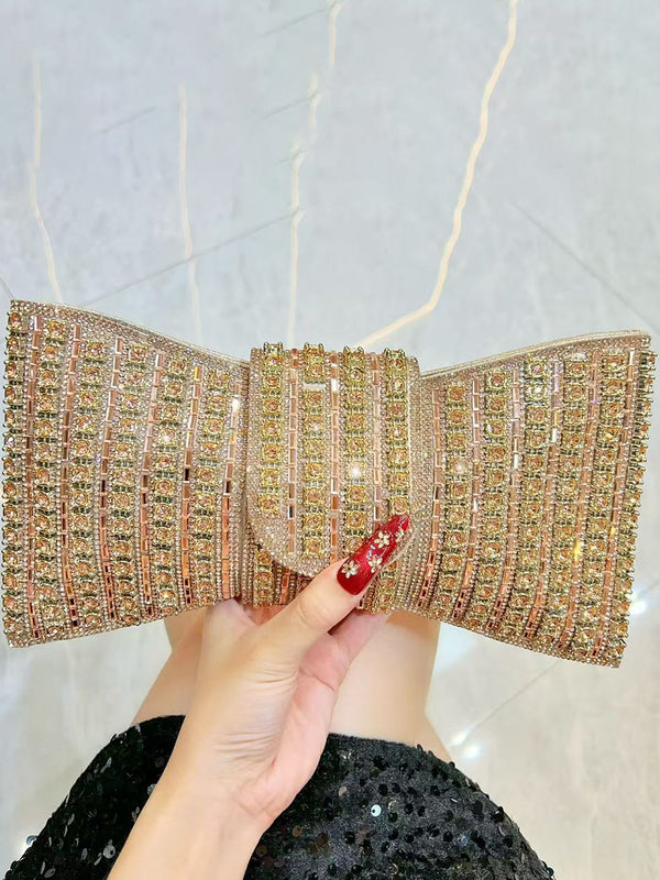 Deliacated Bow Rhinestone Sparkling Hand Bag