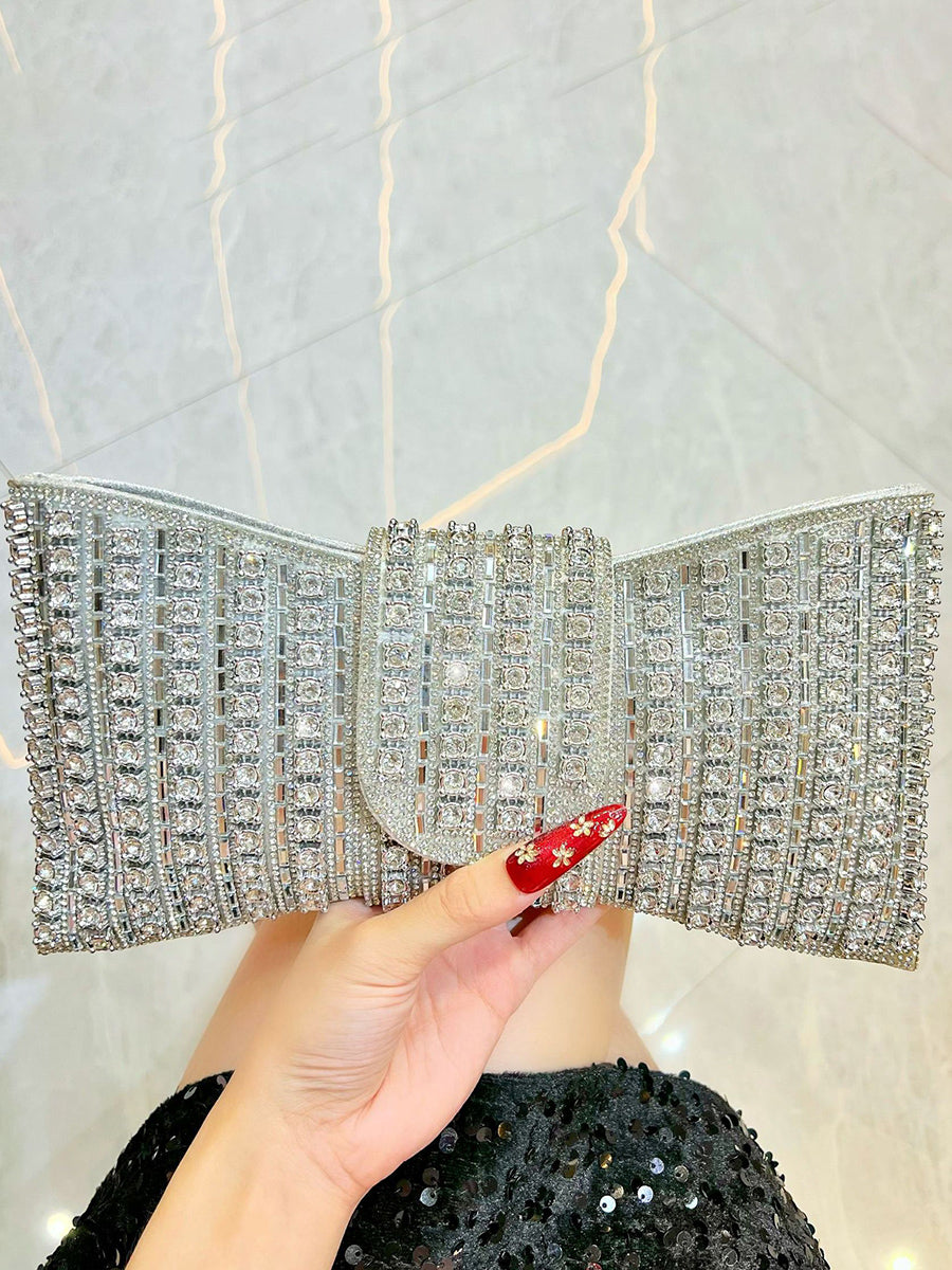 Deliacated Bow Rhinestone Sparkling Hand Bag