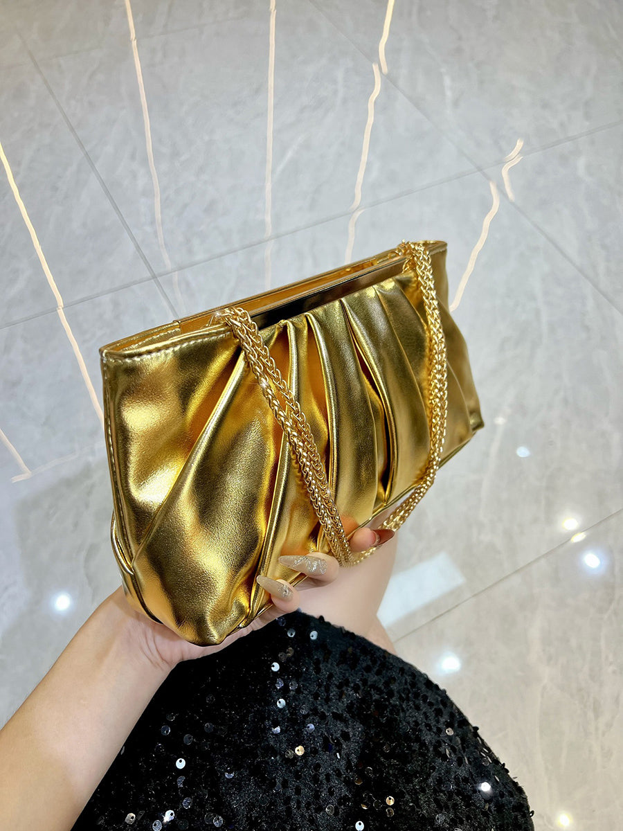 Sparkling Ruched PU Evening Hand Bag with Chain