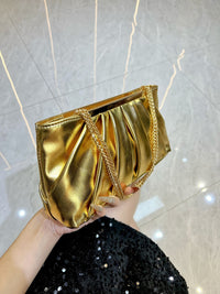 Sparkling Ruched PU Evening Hand Bag with Chain