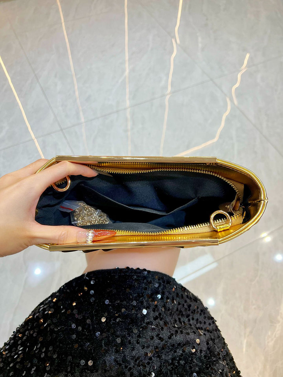 Sparkling Ruched PU Evening Hand Bag with Chain