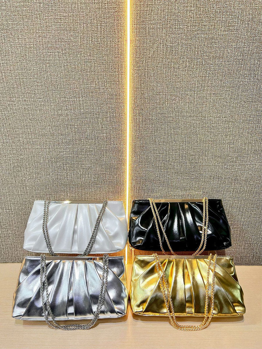 Sparkling Ruched PU Evening Hand Bag with Chain