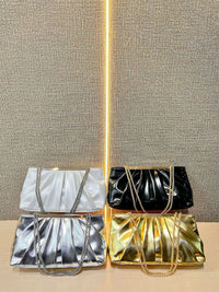 Sparkling Ruched PU Evening Hand Bag with Chain