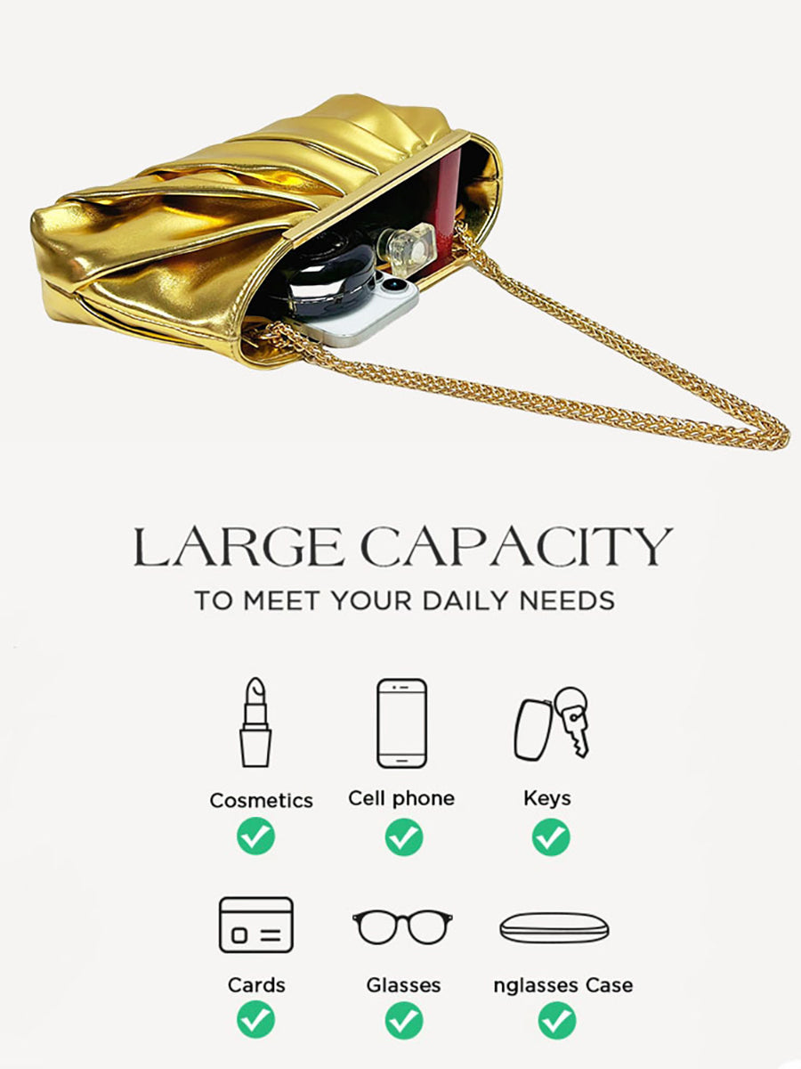 Sparkling Ruched PU Evening Hand Bag with Chain