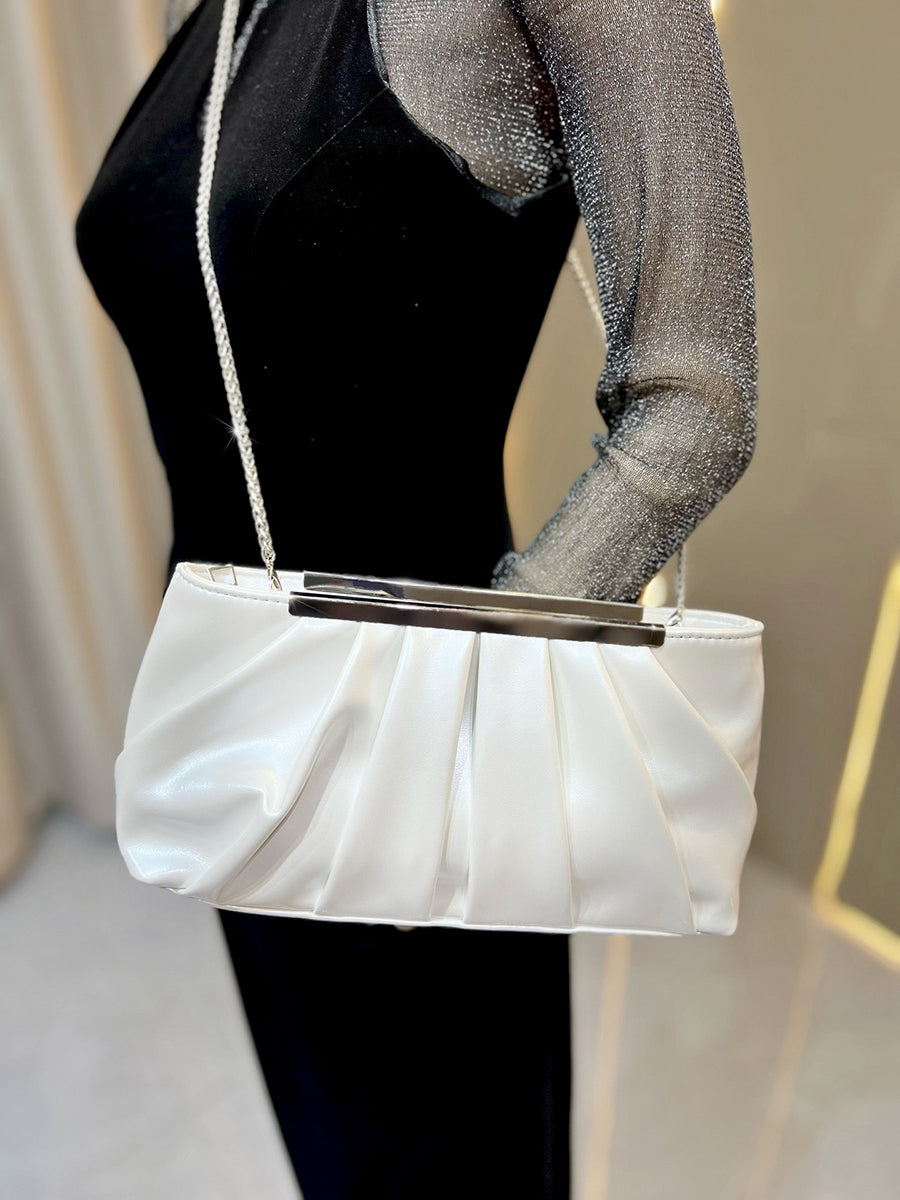 Sparkling Ruched PU Evening Hand Bag with Chain
