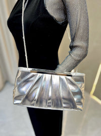 Sparkling Ruched PU Evening Hand Bag with Chain