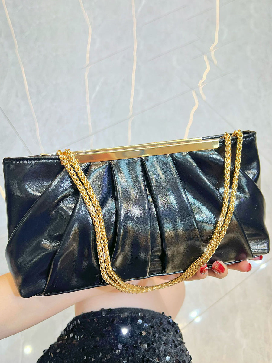 Sparkling Ruched PU Evening Hand Bag with Chain