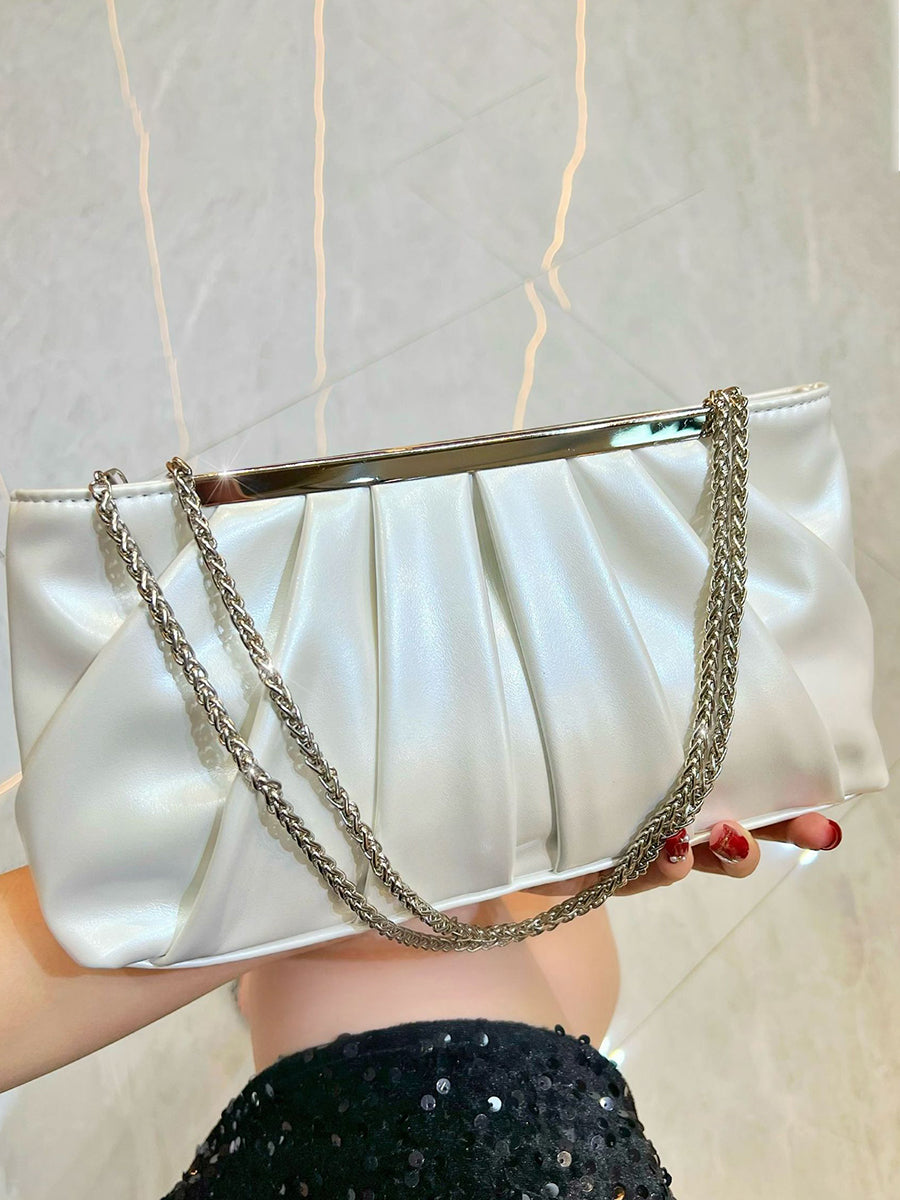 Sparkling Ruched PU Evening Hand Bag with Chain