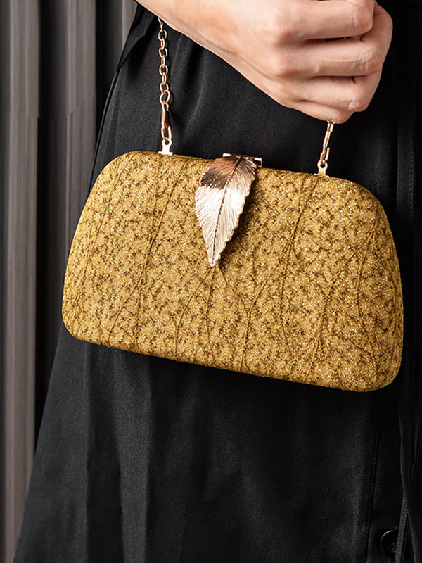 Women's Chic Sparkling Hand Bag with Leaf