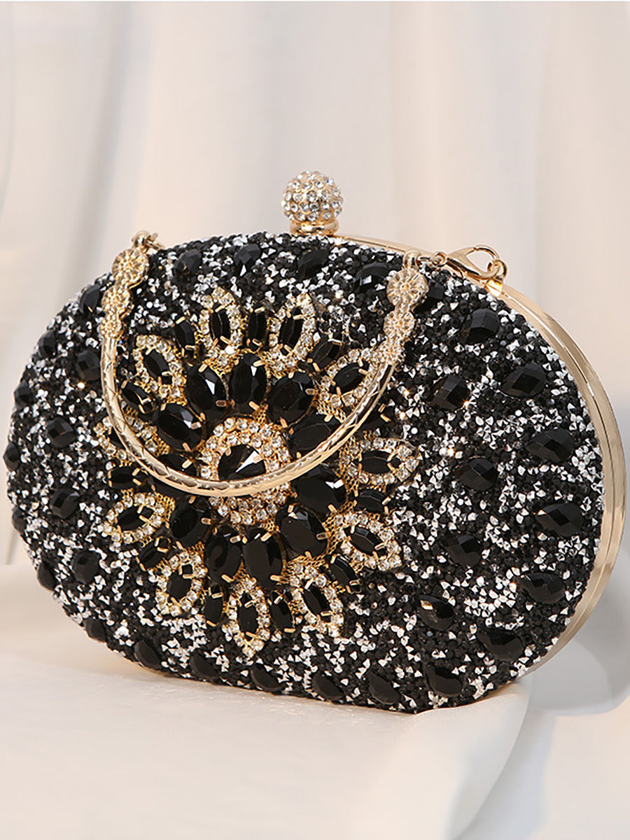 Women's Luxurious Rhinestone Elegant Oval Hand Bag