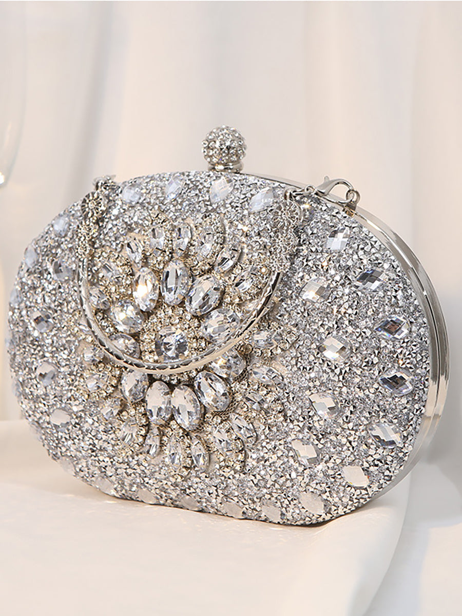 Women's Luxurious Rhinestone Elegant Oval Hand Bag