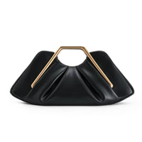 Metallic Pleated Frame Top Handle Clutch Bag Luxury Evening Party Handbag