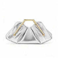Metallic Pleated Frame Top Handle Clutch Bag Luxury Evening Party Handbag