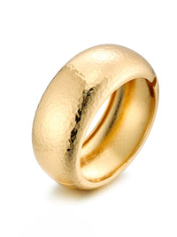 Round Luxurious Wide Band Hammered Gold Bracelet