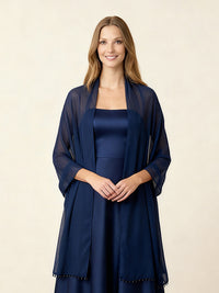 Women's Chiffon Pull Through Shawl Wrap with Beadings
