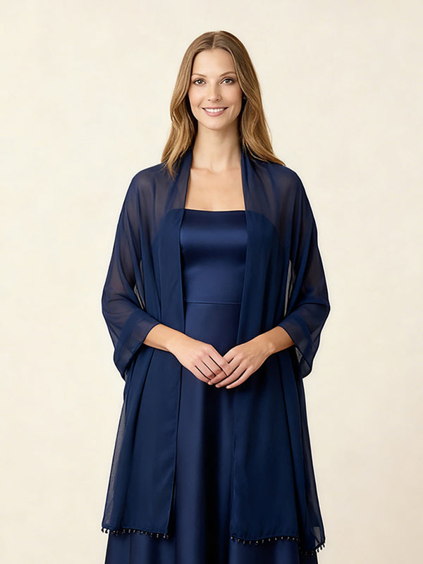 Women's Chiffon Pull Through Shawl Wrap with Beadings