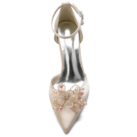 Pointed Toe High Heel Elegant Wedding Party Shoes with Rhinestone Flower