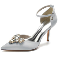 Delicated Rhinestone Closed Toe High Heel Wedding Party Shoes with Buckle