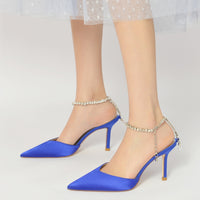 Women's Pointed Toe Stiletto Heel Daily Mule Sandal with Crystal Ankle Chain