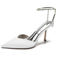 Women's Pointed Toe Stiletto Heel Daily Mule Sandal with Crystal Ankle Chain