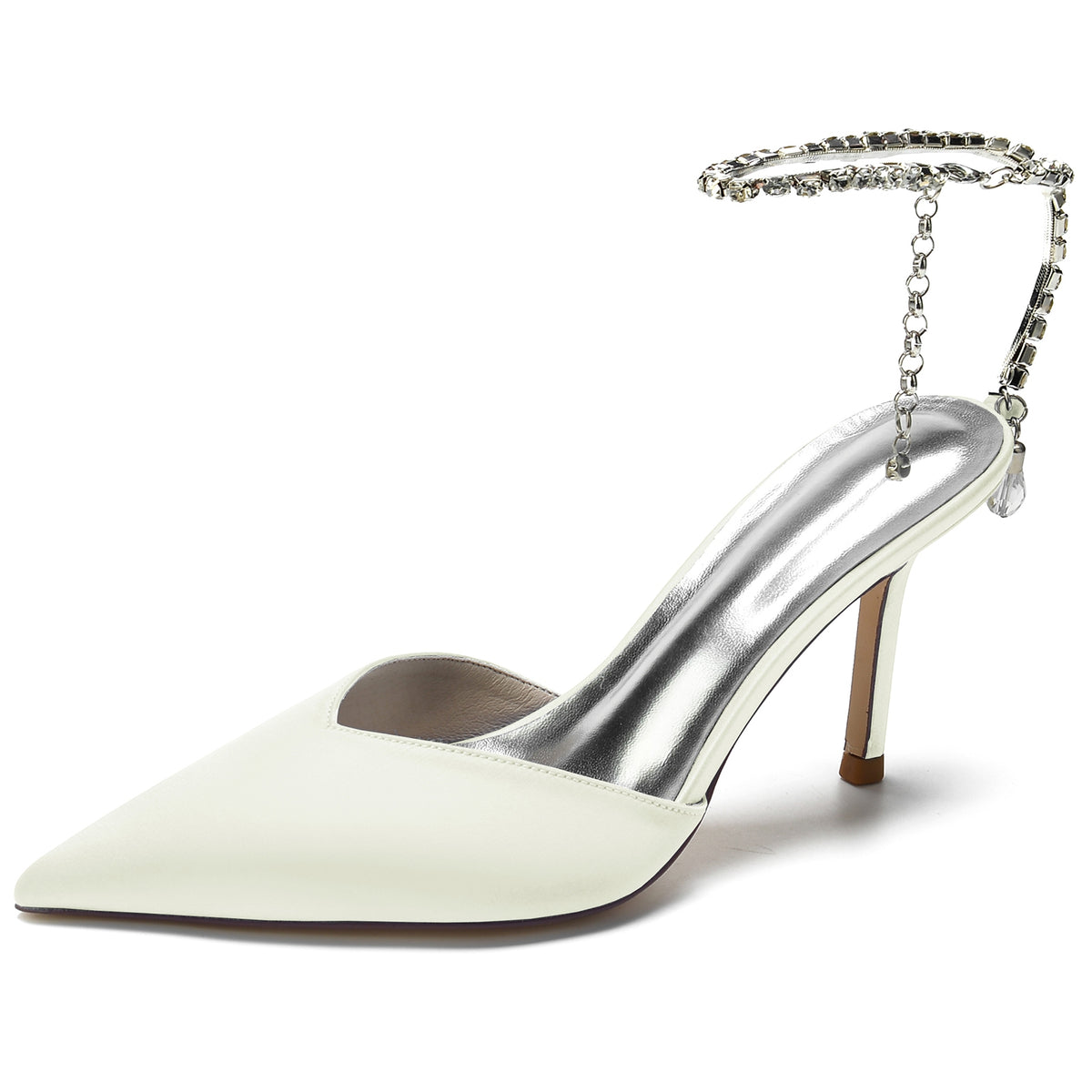 Women's Pointed Toe Stiletto Heel Daily Mule Sandal with Crystal Ankle Chain