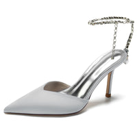 Women's Pointed Toe Stiletto Heel Daily Mule Sandal with Crystal Ankle Chain