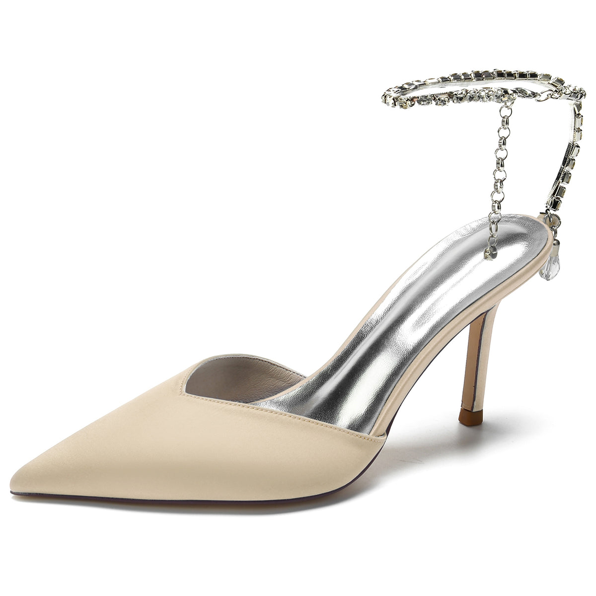 Women's Pointed Toe Stiletto Heel Daily Mule Sandal with Crystal Ankle Chain
