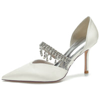 Women's Pointed Toe Stiletto Heel Wedding Party Shoes with Rhinestone Fringe