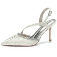 Women's Closed Toe Pleated Buckle Wedding Party Sandals with Rhinestone