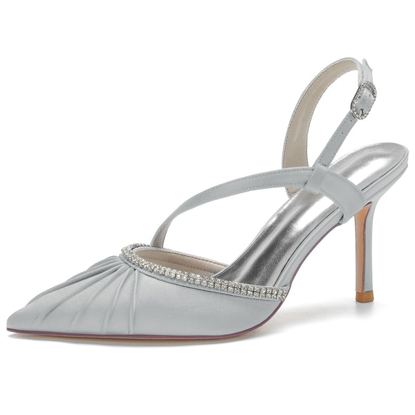 Women's Closed Toe Pleated Buckle Wedding Party Sandals with Rhinestone